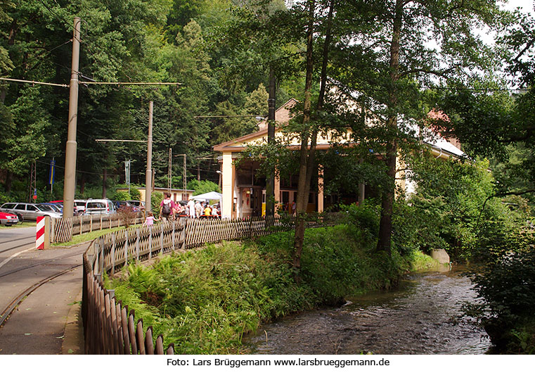 Das Depot der Kirnitzschtalbahn in Bad Schandau - rechts die Kirnitzsch