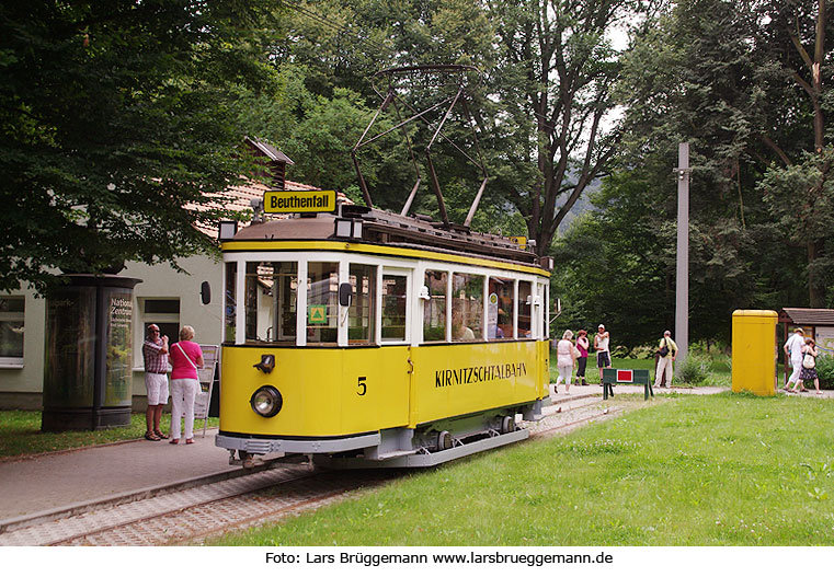 Der Traditionswagen 5 der Kirnitzschtalbahn in Bad Schandau
