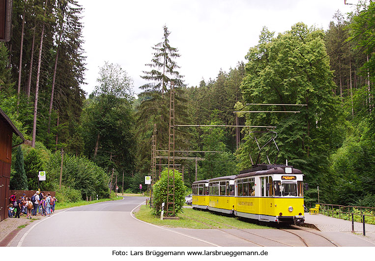 Die Haltestelle Lichtenhainer Wasserfall der Kirnitzschtalbahn