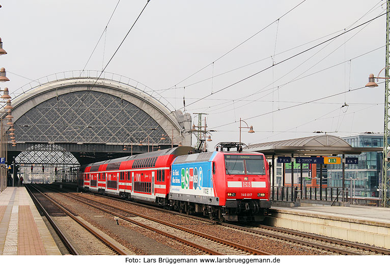DB Baureihe 146 bei der S-Bahn in Dresden - Werbelok 146 017 für den VVO