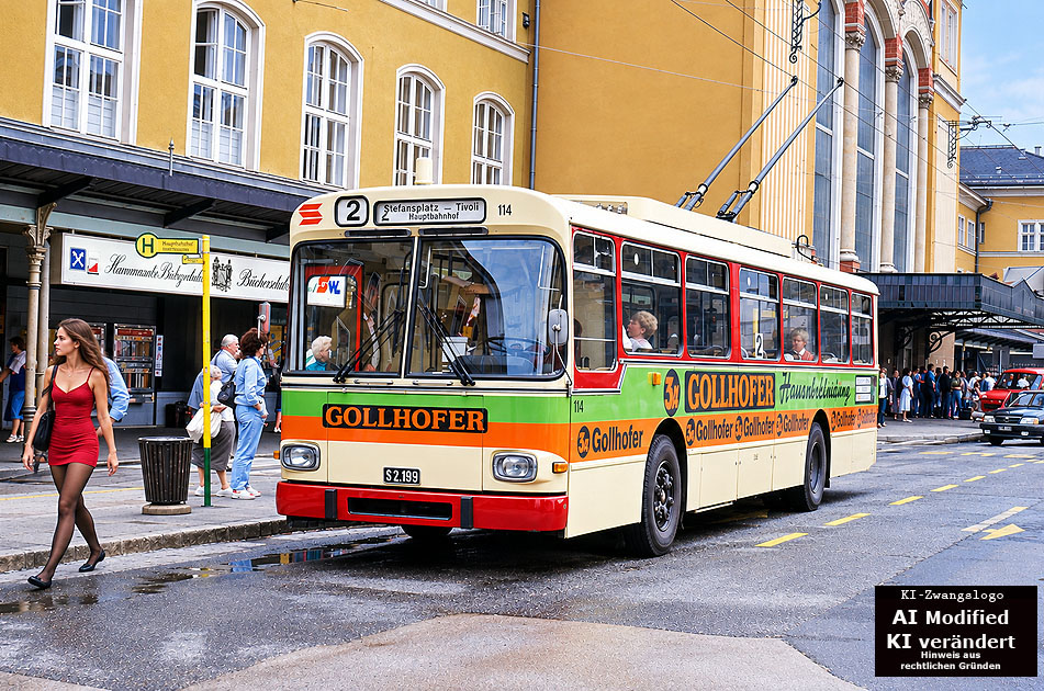 Elektromobilit&auml;t in Salzburg: Der Obus in Salzburg an der Haltestelle Hauptbahnhof - Gr&auml;f & Stift OE 110/54/A Solowagen