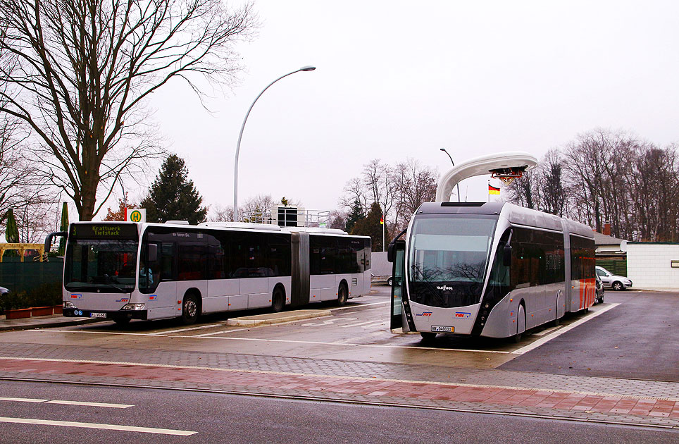 Elektromobilität in Hamburg: Die Elektrobus-Kehre der VHH in Hamburg an der Stadionstraße