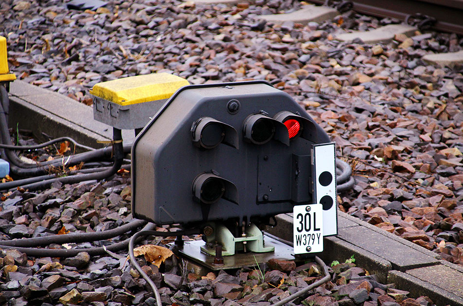 Ein Gleissperrsignal in Dresden Hbf