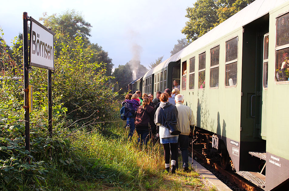 Der Dampfzug mit der Karoline im Bahnhof Börnsen