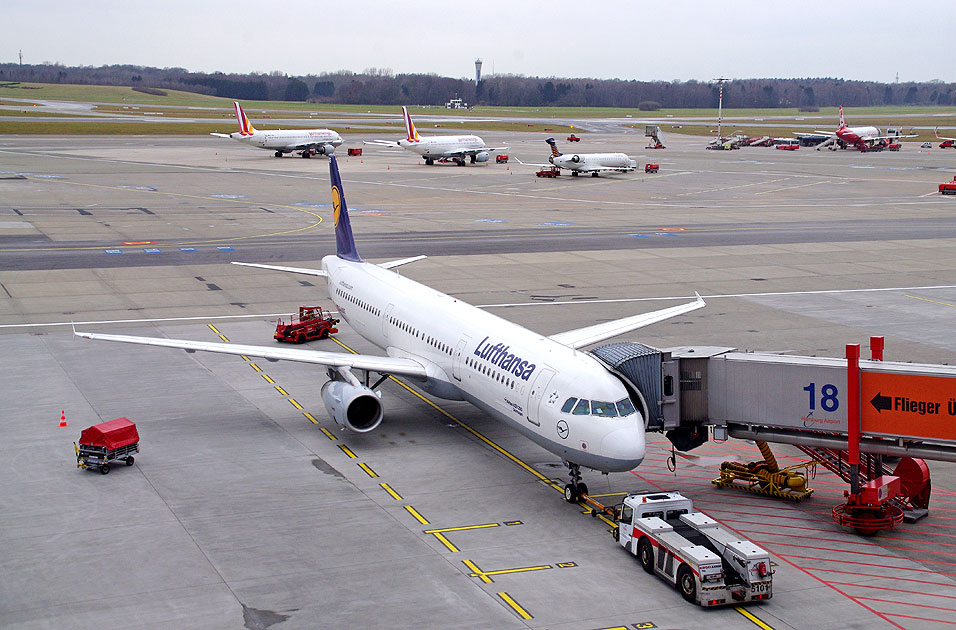 Flugzeug der Lufthansa im Flughafen Hamburg
