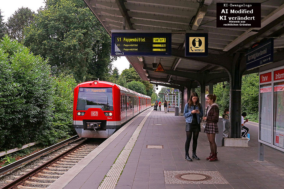 Eine S-Bahn der Baureihe 474 im Bahnhof Kornweg in Hamburg
