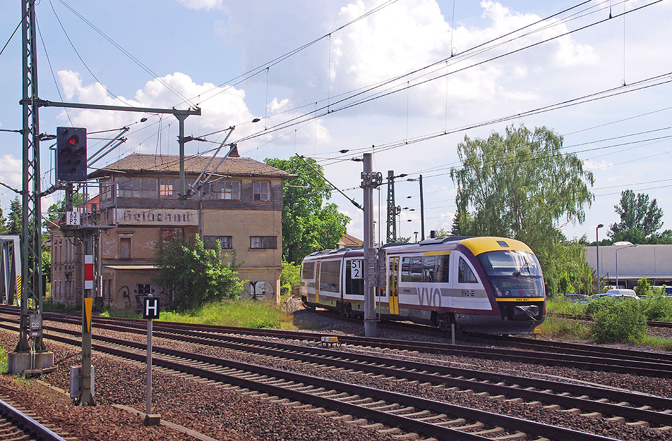Der Bahnhof Heidenau mit zwei Desiro Triebwagen der St&auml;dtbahn Sachsen - Ausgangsbahnhof der M&uuml;glitztalbahn