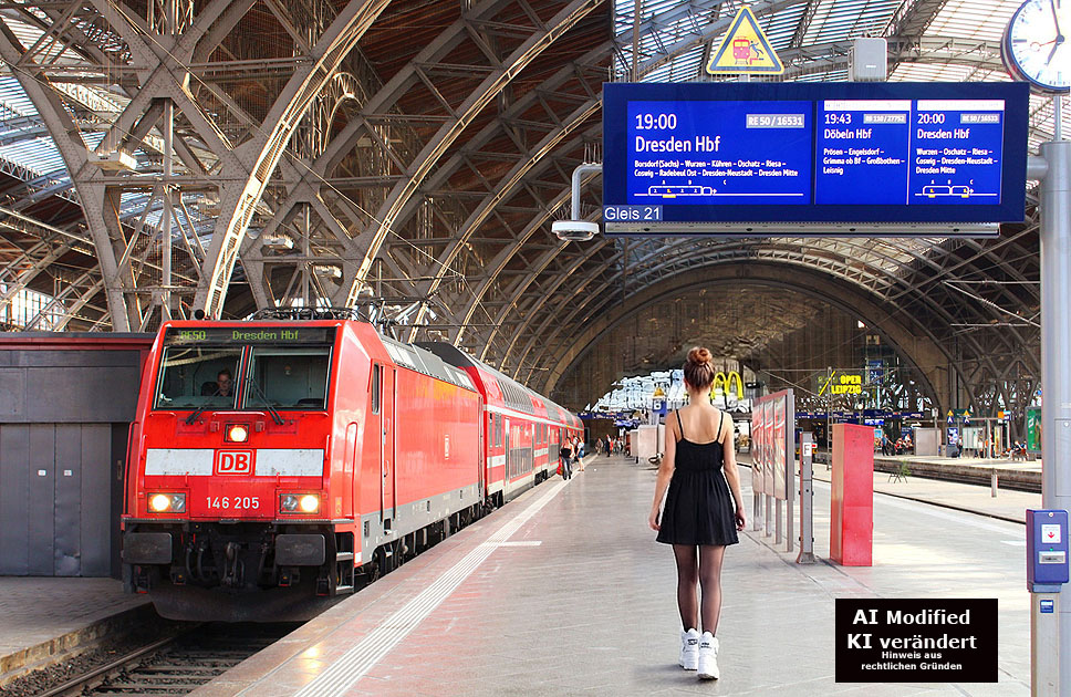 Die 146 205 in Leipzig Hbf auf Gleis 21