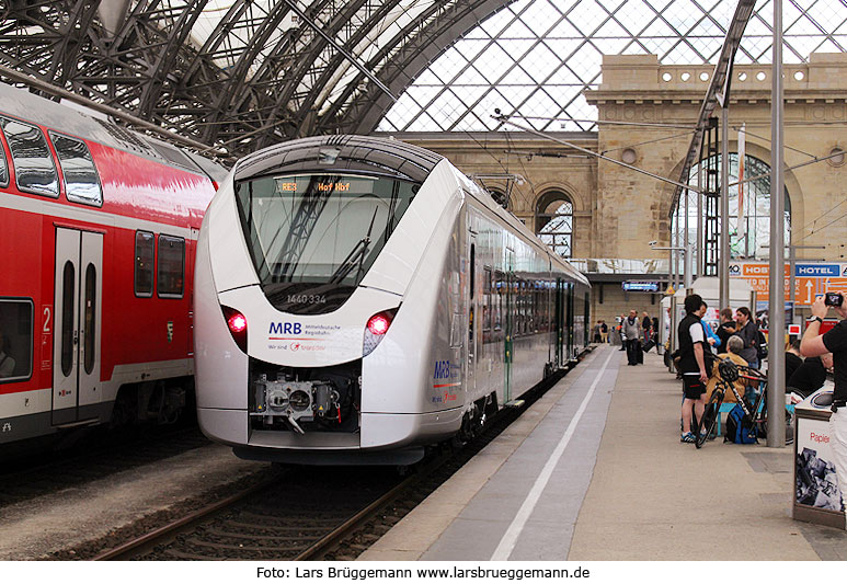 Ein MRB-Triebwagen in Dresden Hbf