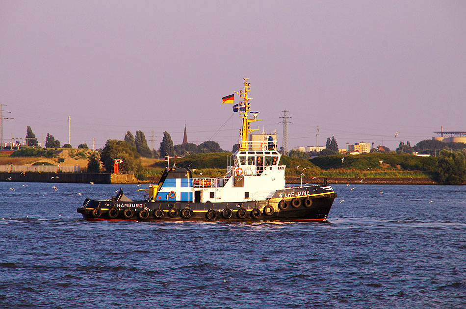 Der Hamburger Hafenschlepper Wilhelmine im Hamburger Hafen