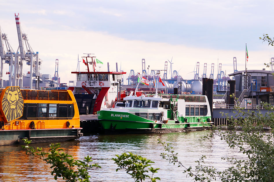 Das HADAG Schiff Blankenese am HADAG Anleger zwischen Landungsbrücken und Altona Fischmarkt