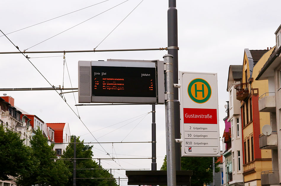 Die Haltestelle Gustavstraße der Straßenbahn in Bremen