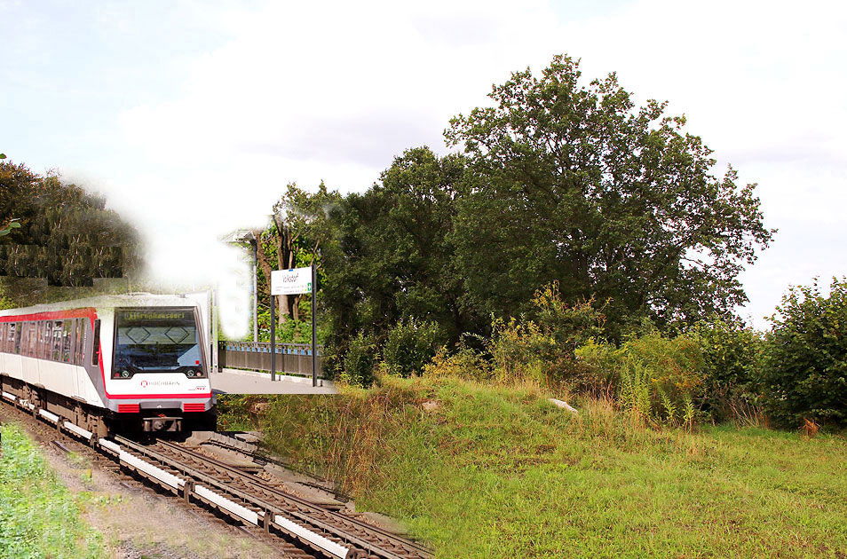 Ein Hochbahn DT4 im Bahnhof Beimoor