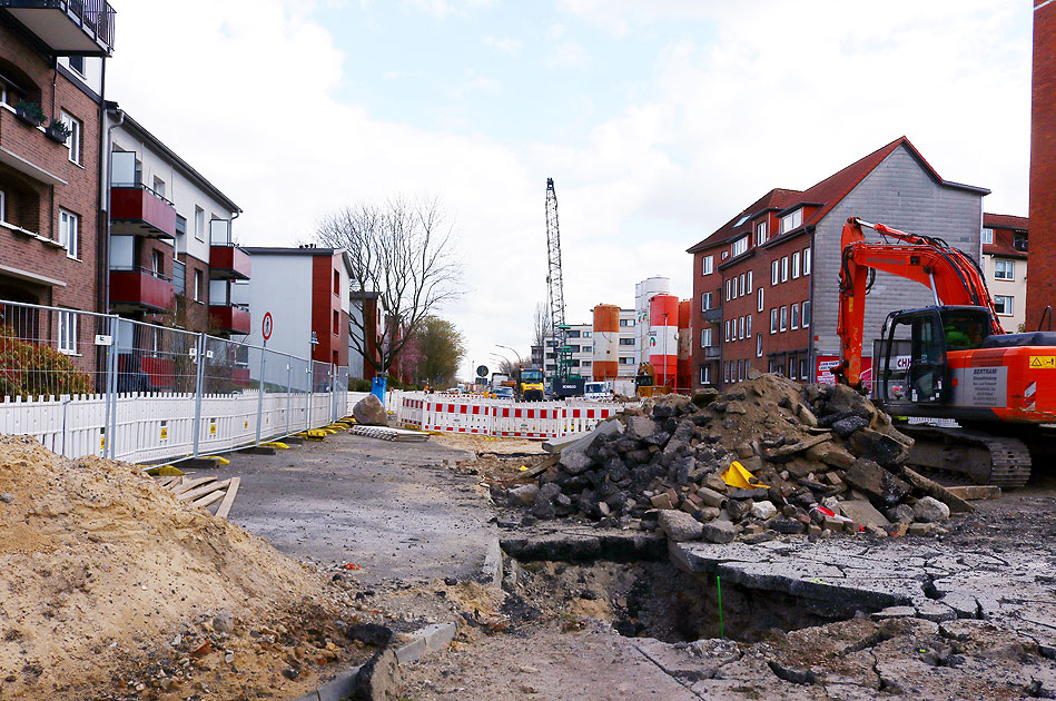 Der Blick in Richtung der zukünftigen U-Bahn Haltestelle Stoltenstraße der U-Bahn in die Horner Geest