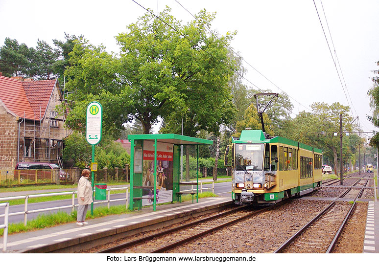 Tatra Niederflurstraßenbahn bei der Schöneiche-Rüdersdorfer Straßenbahn